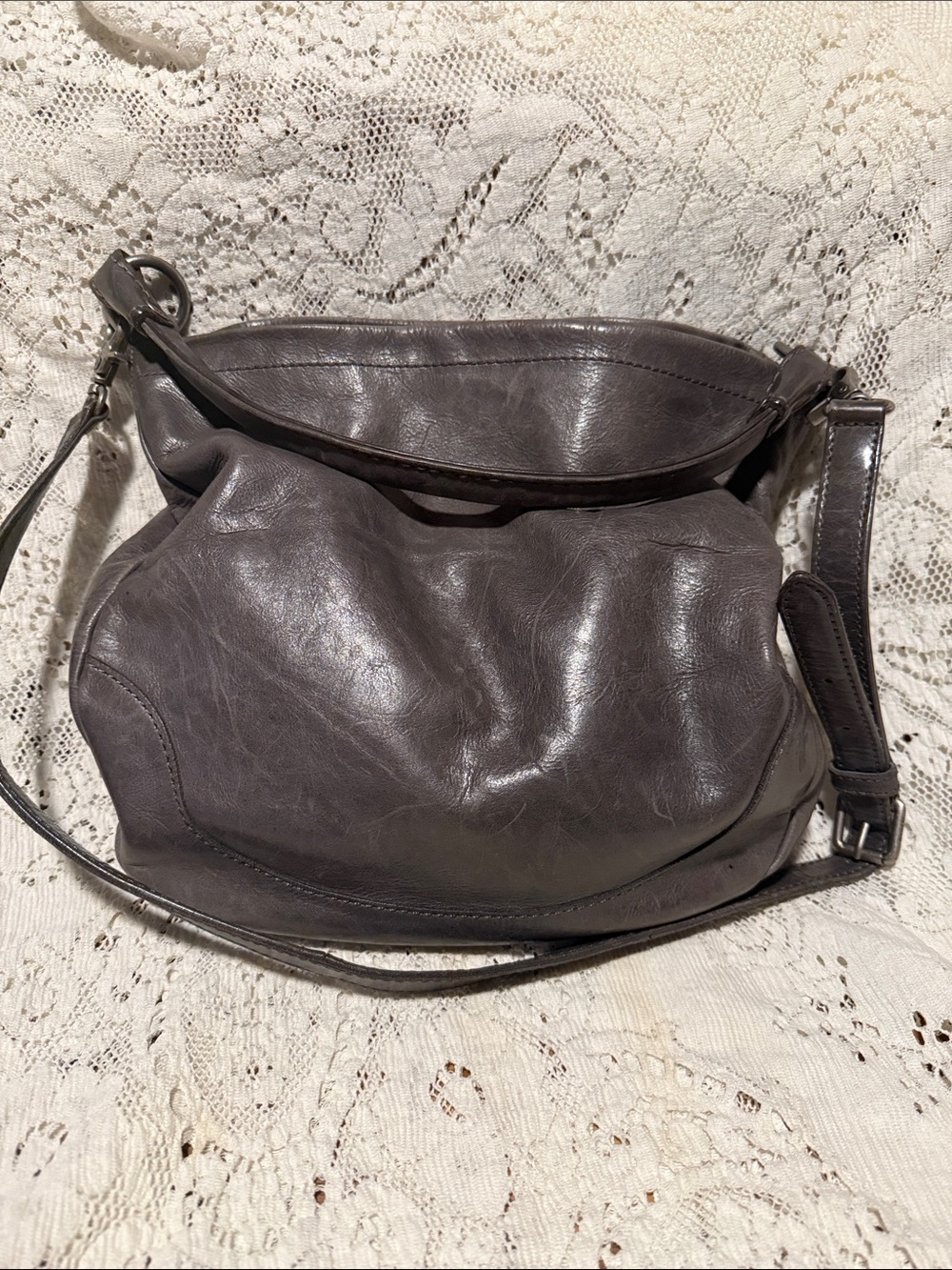 Frye Dark Gray Leather Hobo Shoulder Bag